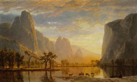 Valley Of The Yosemite Rocky Mountains Deer 1864 Painting By Albert ...