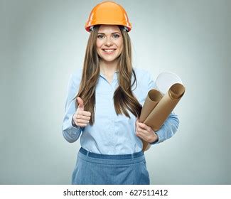Smiling Business Woman Builder Holding Rolled Stock Photo 627511412 | Shutterstock