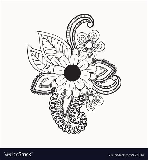 Beautiful black and white flowers and leaves Vector Image