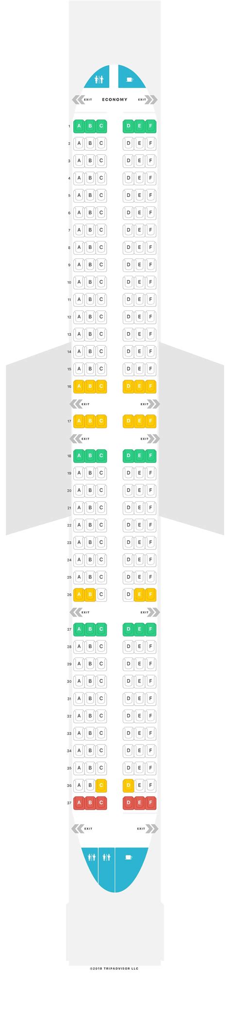 the seating plan for an airplane with seats on each side and numbers in different colors