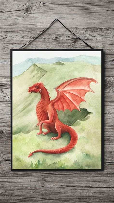 Welsh Dragon Printable Wall Art Wales Red Dragon Watercolor - Etsy