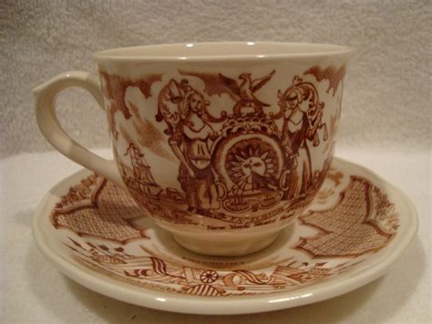 Alfred Meakin China fair winds brown coffee cup & saucer. - Meakin Alfred