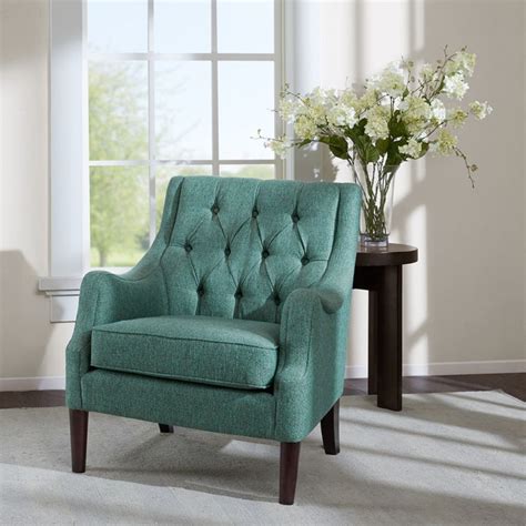 Madison Park FPF18-0512 Qwen Accent Chair Tufted Teal Fabric on ...