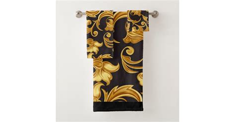 Floral Black Gold Bath Towel Set | Zazzle