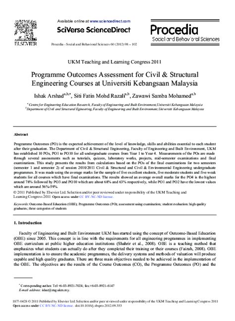 (PDF) Programme Outcomes Assessment for Civil & Structural Engineering ...