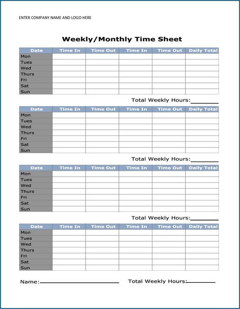 √ Free Printable Business Timesheet Template