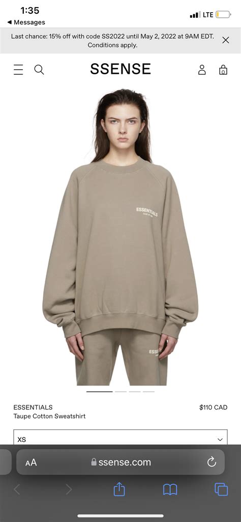 Question about the Essentials sizing. I was on Ssense and saw they didn ...