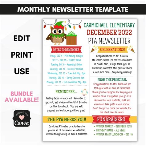 December PTO PTA Newsletter Flyer Handout – Simple Desert Designs