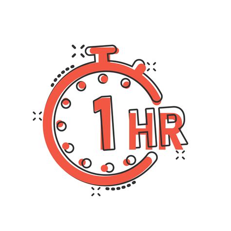 1 hour clock icon in comic style. Timer countdown cartoon vector illustration on isolated ...