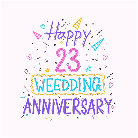 Happy 23rd wedding anniversary hand lettering. 23 years anniversary celebration hand drawing ...