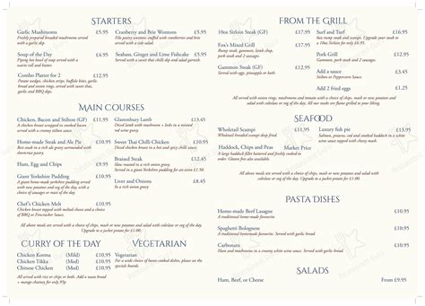 Menu at Fox & Hounds pub & bar, Willingham by Stow