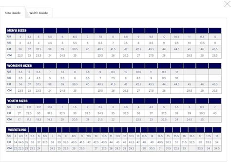 Wrestling Shoe Size Chart | ubicaciondepersonas.cdmx.gob.mx