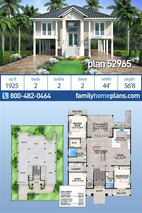 Plan 52965 | Coastal House Plan With Drive-Under Garage | Beach house floor plans, Beach house ...