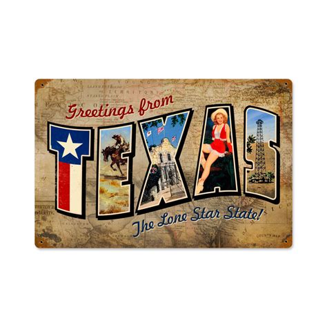 Texas Postcard Vintage Metal Sign