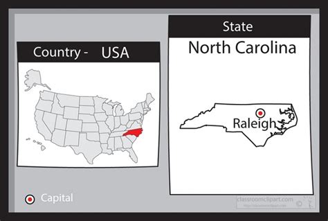 US State Maps Clipart-raleigh north carolina state us map with capital bw gray