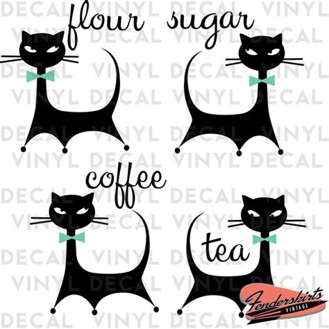 Atomic Kitty Cat Kitchen Canister Set of 4 Vinyl DECALS Vintage Inspired Retro Mid Century in ...