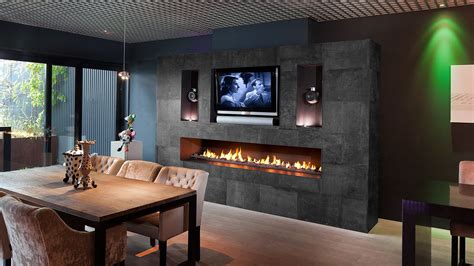 A stunning, contemporary fireplace with a full length dancing flame burner. Shown here as a 2m ...