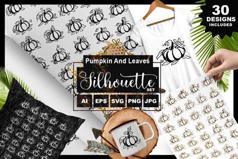 Pumpkin And Leaves Silhouette Pack