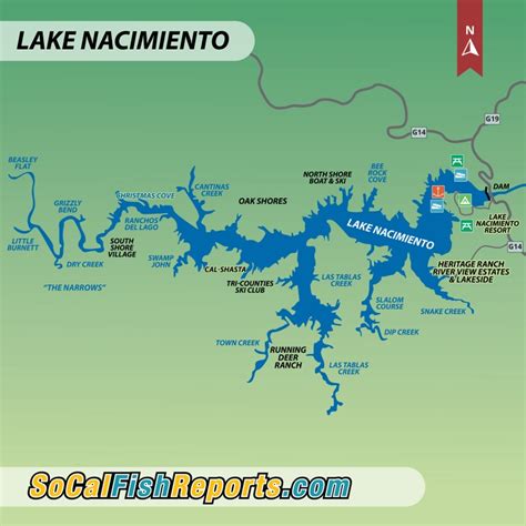 Lake Nacimiento - Bradley, CA - Fish Reports & Map