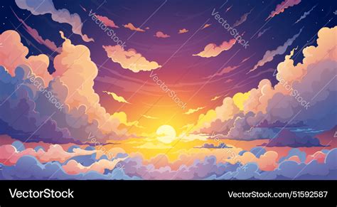 Sky anime sunset background clouds and sun Vector Image