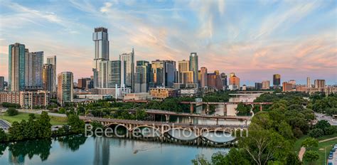 Austin Skyline Aerial Sunset Pano