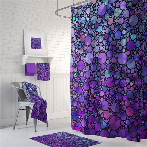 Purple Circles Shower Curtain Set Modern Purple Design Vibrant, Bathroom Decor, Shower Set ...