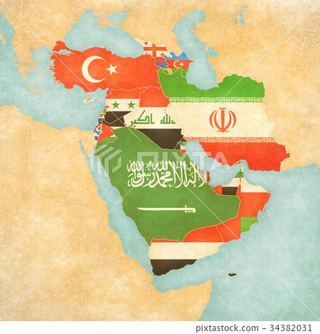 Map of Western Asia - Flags of all countries - Stock Illustration ...