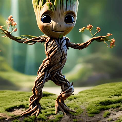 Whimsical Ultra Cute Baby Groot Dancing in Fairytale Landscape · Creative Fabrica