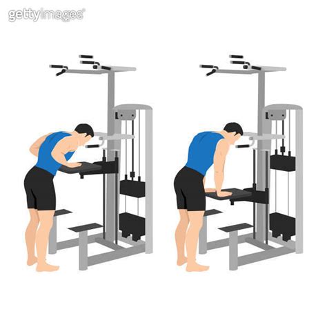 Man doing gravitron tricep press exercise. 이미지 (1772107546) - 게티이미지뱅크