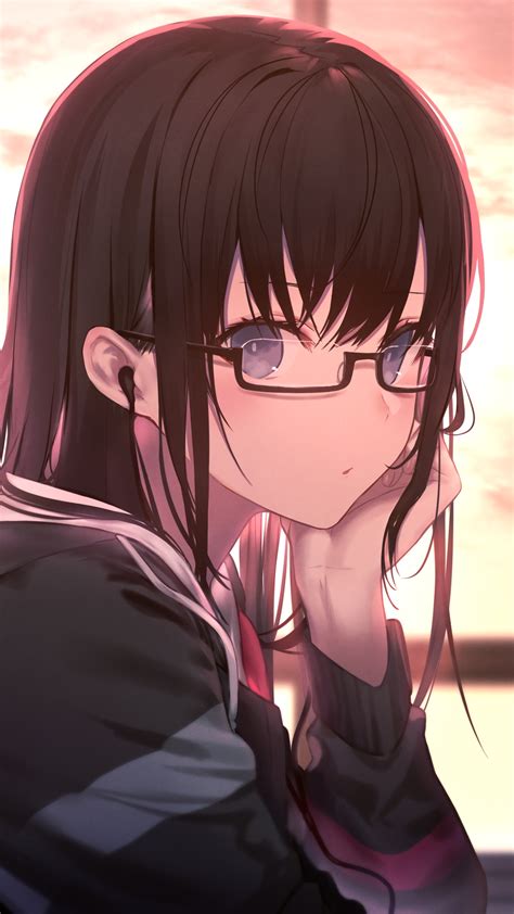 Anime, Girl, Glasses, Student, Uniform, 4k HD Phone Wallpaper | Rare ...