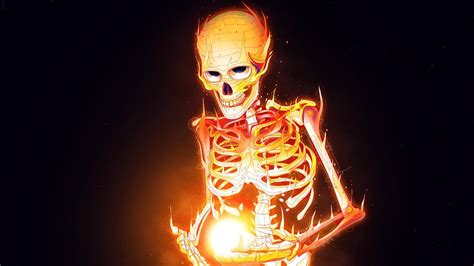 Free download | HD wallpaper: digital art, skull, burning, black background, bones, skeleton ...