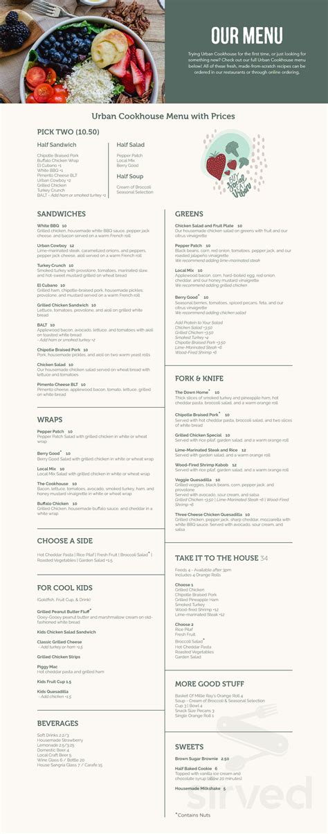 Urban Cookhouse menu in Birmingham, Alabama, USA