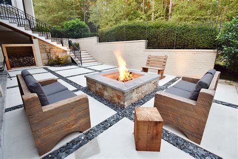 Modern Concrete Paver Slate Chip Patio with Custom Fire Pit