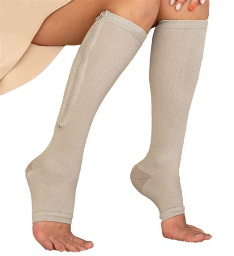 Zipper Pressure Compression Socks Support Stockings Leg - Open Toe Knee ...