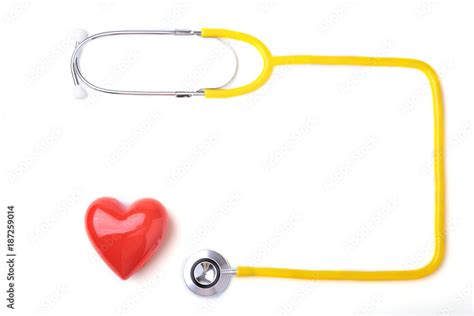 Red heart and a stethoscope on white background Stock Photo | Adobe Stock