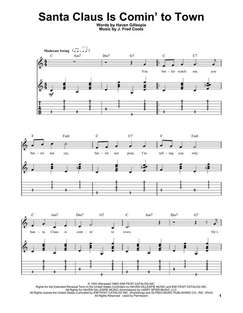 Santa Claus Is Comin' To Town by J. Fred Coots - Easy Guitar Tab - Guitar Instructor