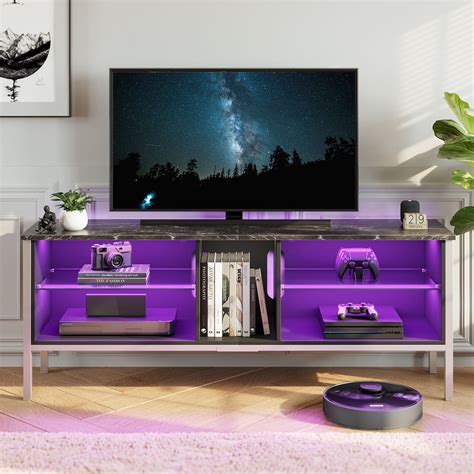 Domyhome TV Stand for 70 inch TV, Large Gaming Entertainment Centre with LED Light for Living ...