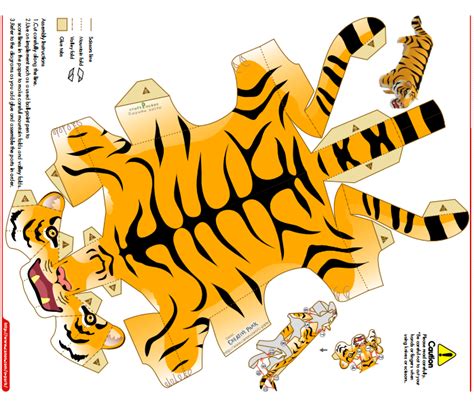 Tiger template | Artesanato em papel em 3d, Animais de cartão, Animais de papel