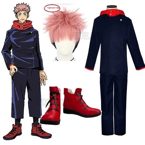 Anime Jujutsu Kaisen Yuji Itadori Cosplay Costume Adult Men Women Outfits Navy Blue Coat Top ...