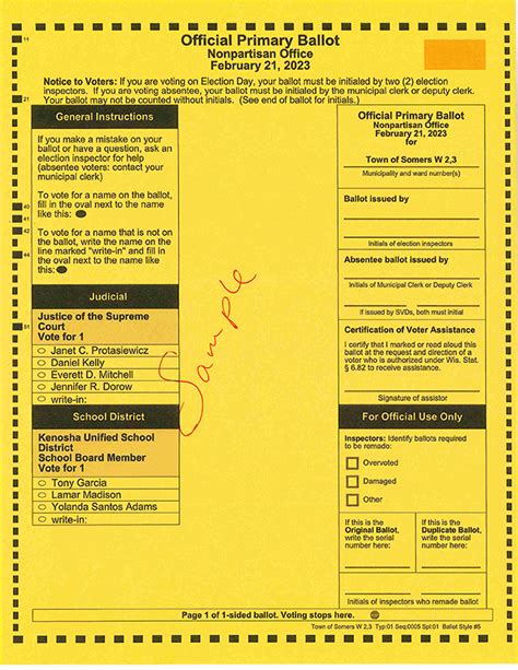 Election sample ballots - Village & Town of Somers, WI