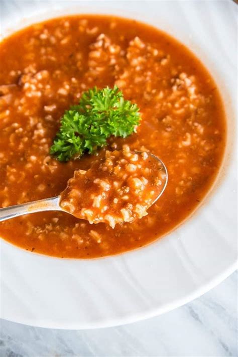 Simple Tomato & Rice Hamburger Soup - The Kitchen Magpie