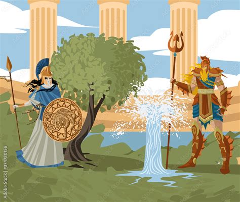 myth of foundation of greece with athena with an olive tree and ...