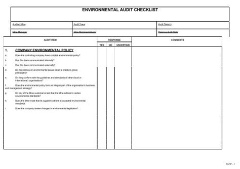 ENVIRONMENTAL AUDIT CHECKLIST - MIRMgate