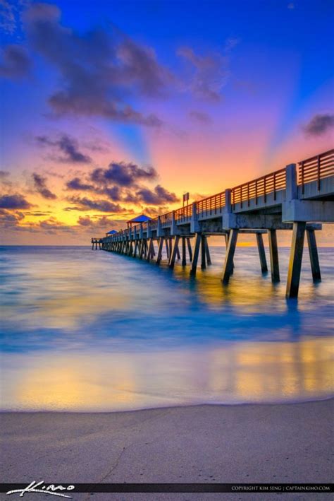 Juno Beach Pier Early Morning Colors Smooth Water | Royal Stock Photo