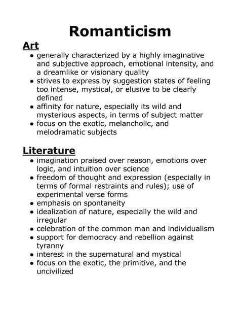 Romanticism characteristics - Studocu