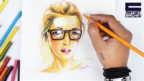 Watercolor Pencil Portrait | Girl with Goggles - YouTube