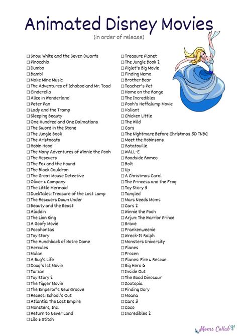 Free Disney Movies List of 400+ Films on Printable Checklists | Disney movies list, Disney movie ...