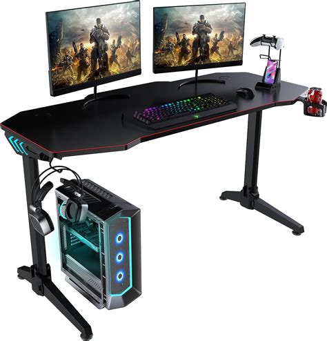 Amazon.co.jp: LED Gaming Desk, Latest Design (W x D x H) 55.1 x 23.6 x ...