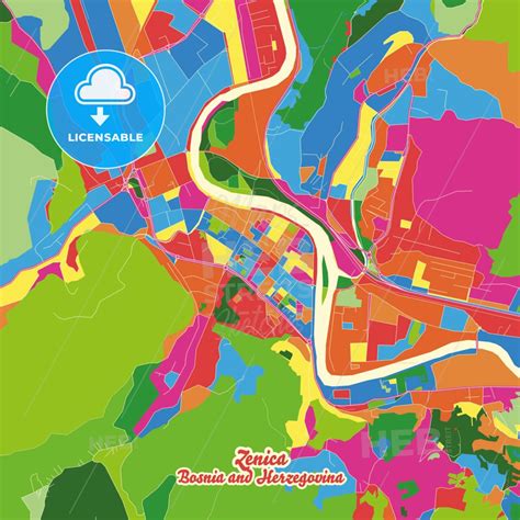 Zenica, Zenica-Doboj Canton, Bosnia and Herzegovina Crazy Colorful Map Print Template in 2022 ...