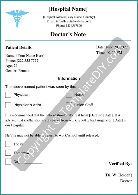 Doctors Note For Surgery Template Printable in PDF & Word